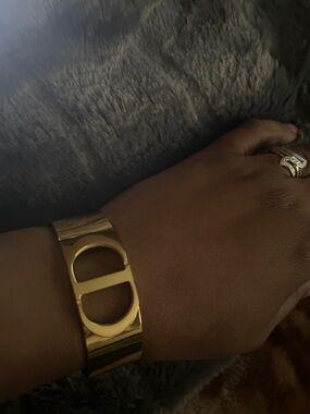 CHRISTIAN DIOR Gold Tone Cuff Bracelet with Cutout Double D Design